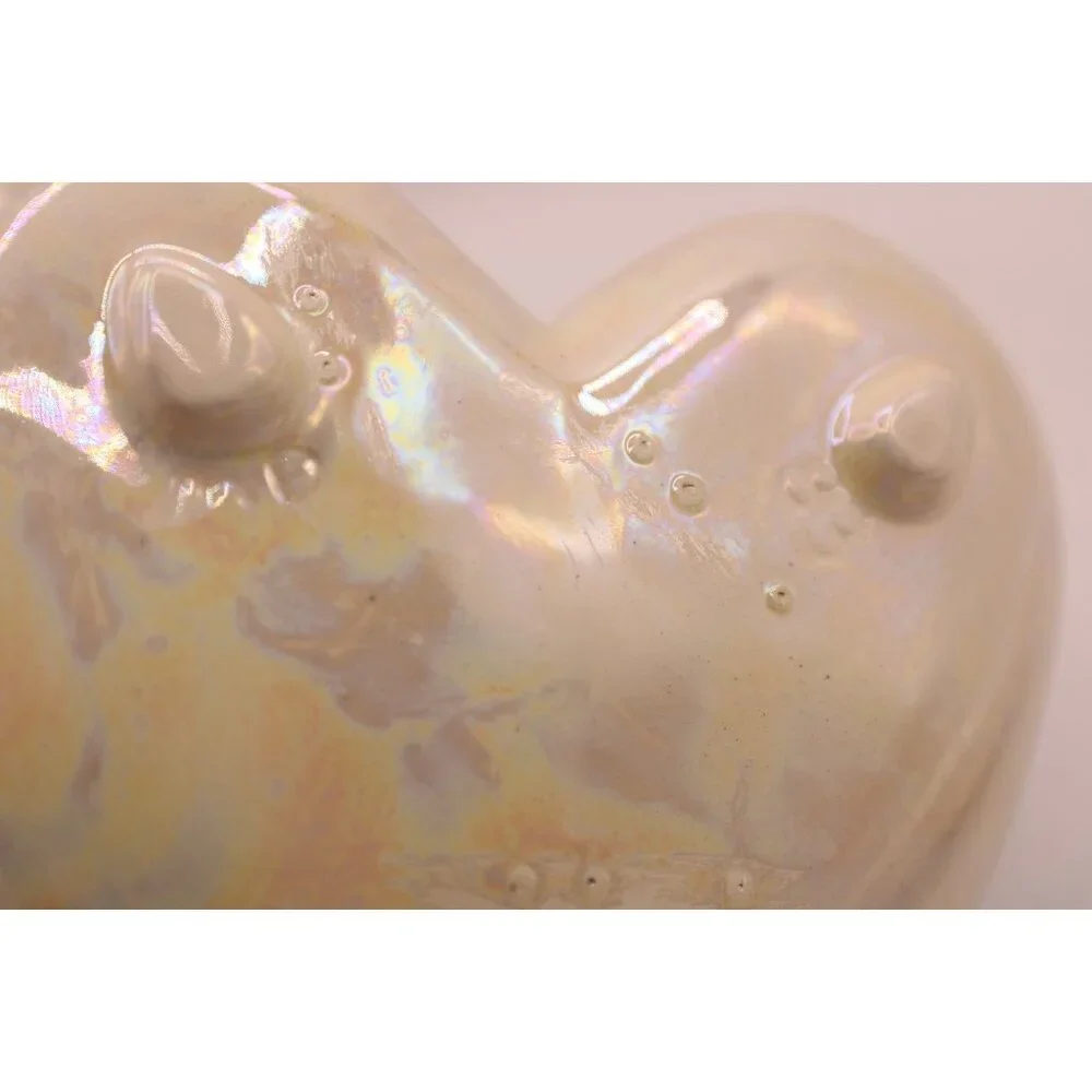 Opalescent Iridescent Ceramic Heart Trinket Box Embossed Rose Lid Vintage 1983